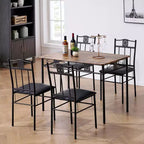 Set tavolo da pranzo in legno VECELO con sedie imbottite in similpelle per piccoli spazi, marrone retrò