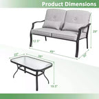 Costway Set Mobili da Giardino 2 Pezzi Divanetto Esterno Tavolino Cuscini Seduta Blu Scuro/Grigio