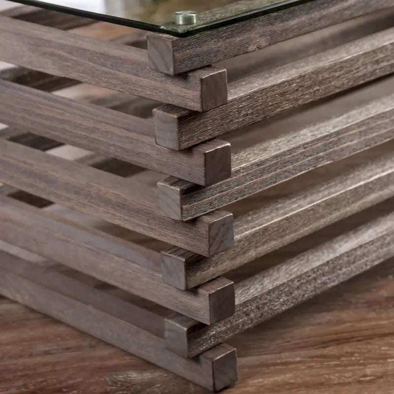 Tavolino da Salotto Contemporaneo Grigio in Legno Massello da 122 cm