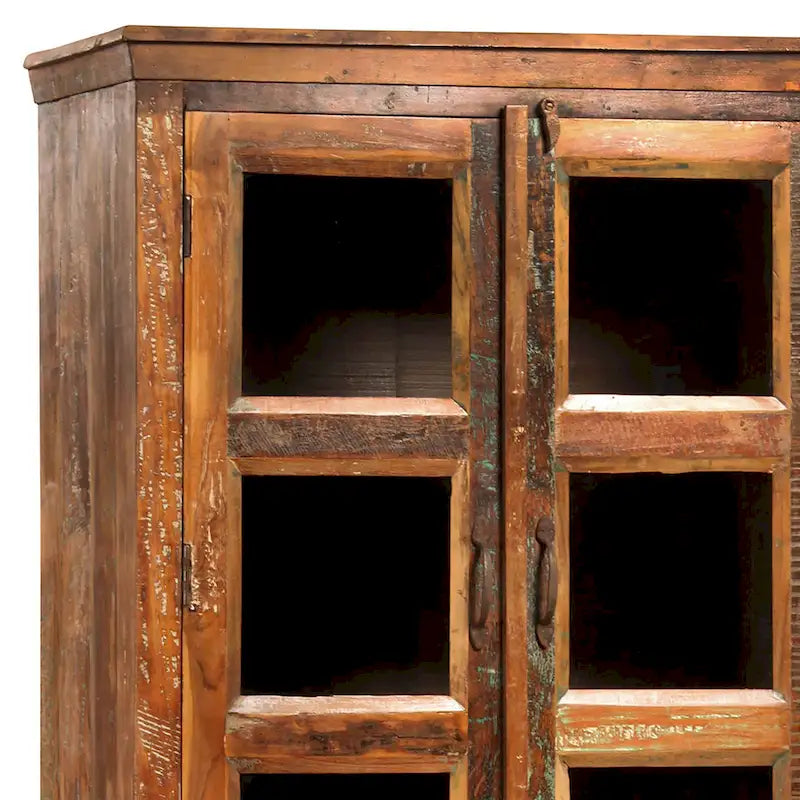 Mobile contenitore in legno di mango rigenerato effetto anticato e vetro, altezza 213 cm