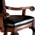 Sedia da pranzo imbottita con braccioli e gambe in legno intagliato (set da 2) - PU nero e ciliegio