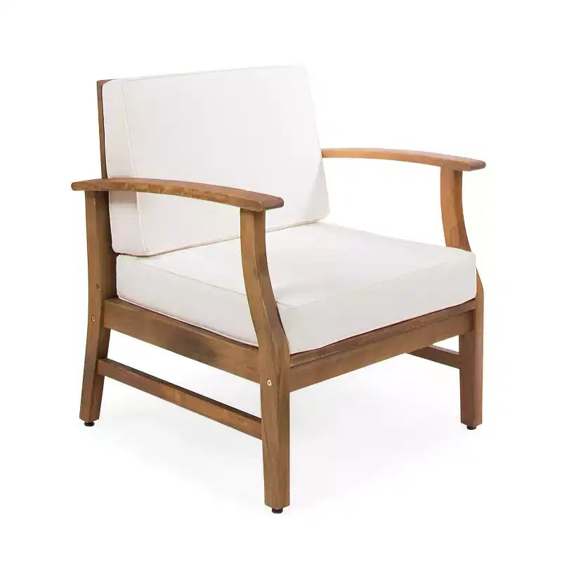 Set da conversazione GDFStudio Abena da 4 posti per esterni in legno di acacia con cuscini, Teak e Crema