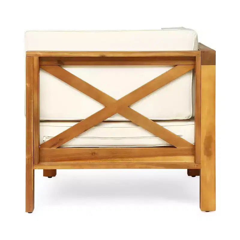 Set divanetto a due posti e tavolino da caffè per esterni Keith in legno di acacia con cuscini, GDFStudio, teak/beige