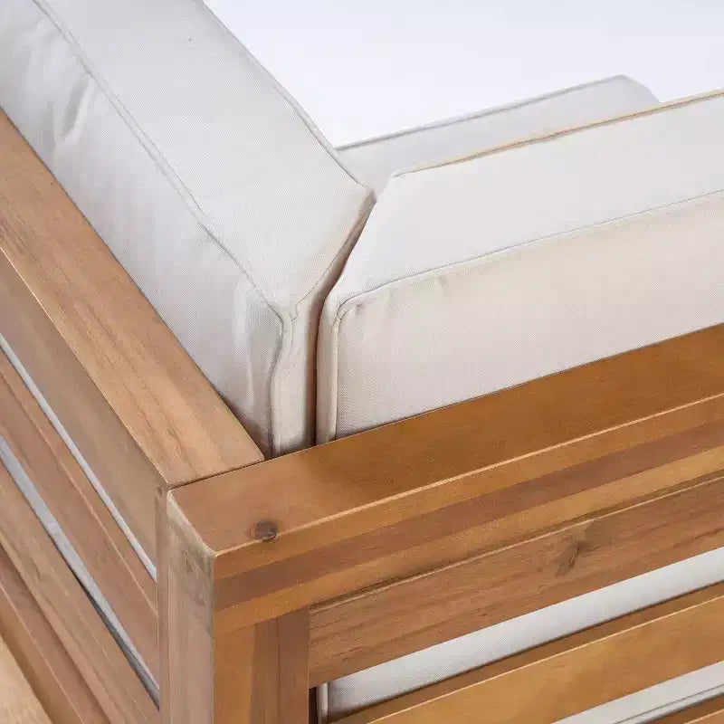 GDFStudio Cascada Set Divanetto a due posti e tavolino da esterno in legno di acacia con cuscini, Teak/Beige