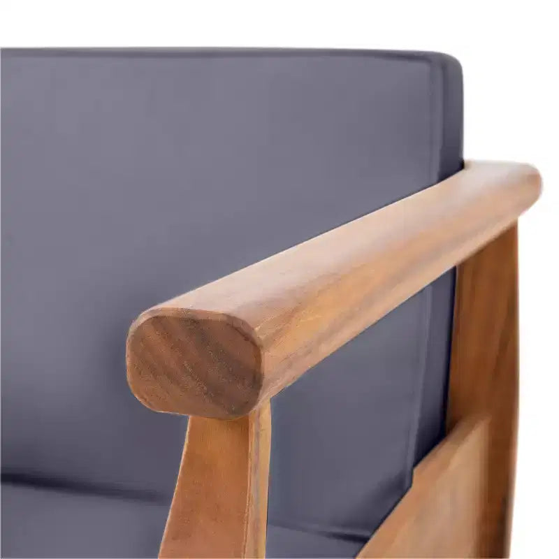 Set divanetto a due posti e tavolino da caffè per esterni GDFStudio Bianca in legno di acacia, color teak/grigio scuro con cuscini