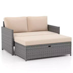 Costway Set da 2 Divanetti da Patio con Pouf Contenitore Multifunzione da 117 L e Morbidi Cuscini