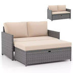 Costway Set da 2 Divanetti da Patio con Pouf Contenitore Multifunzione da 117 L e Morbidi Cuscini