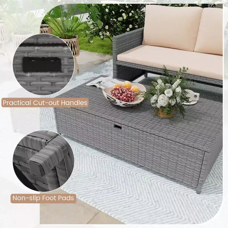 Costway Set da 2 Divanetti da Patio con Pouf Contenitore Multifunzione da 117 L e Morbidi Cuscini