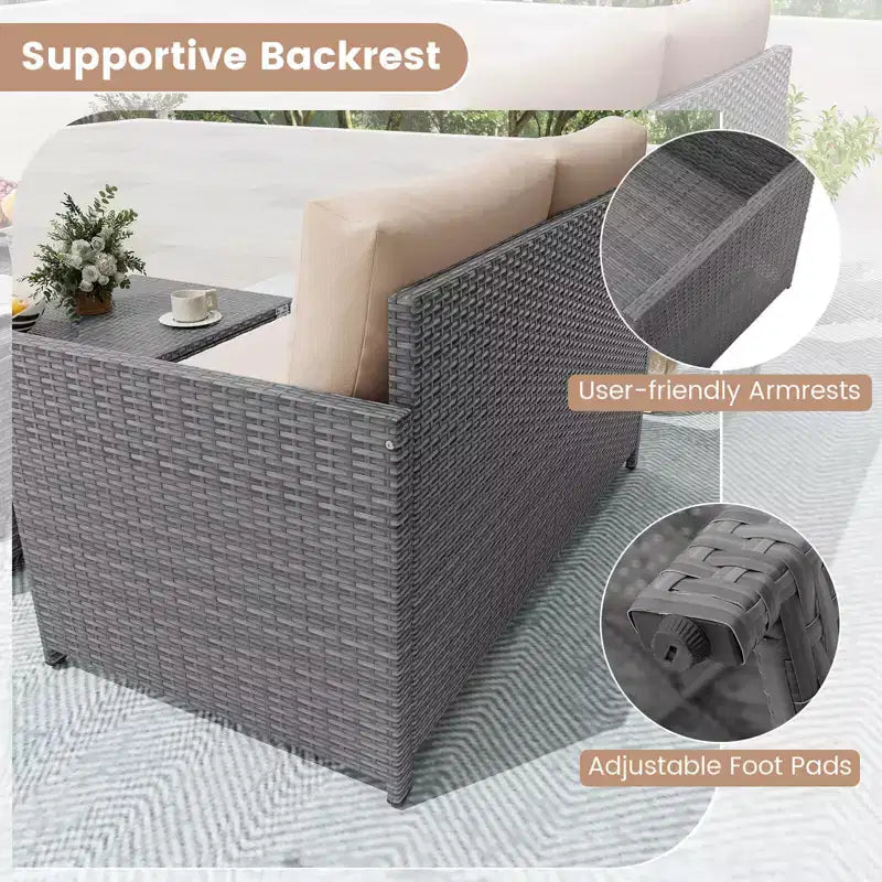 Costway Set da 2 Divanetti da Patio con Pouf Contenitore Multifunzione da 117 L e Morbidi Cuscini