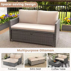 Costway Set da 2 Divanetti da Patio con Pouf Contenitore Multifunzione da 117 L e Morbidi Cuscini