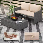 Costway Set da 2 Divanetti da Patio con Pouf Contenitore Multifunzione da 117 L e Morbidi Cuscini
