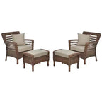 Set relax Jiallo Modern Concept composto da 2 poltrone e 2 pouf in resina effetto giunco naturale