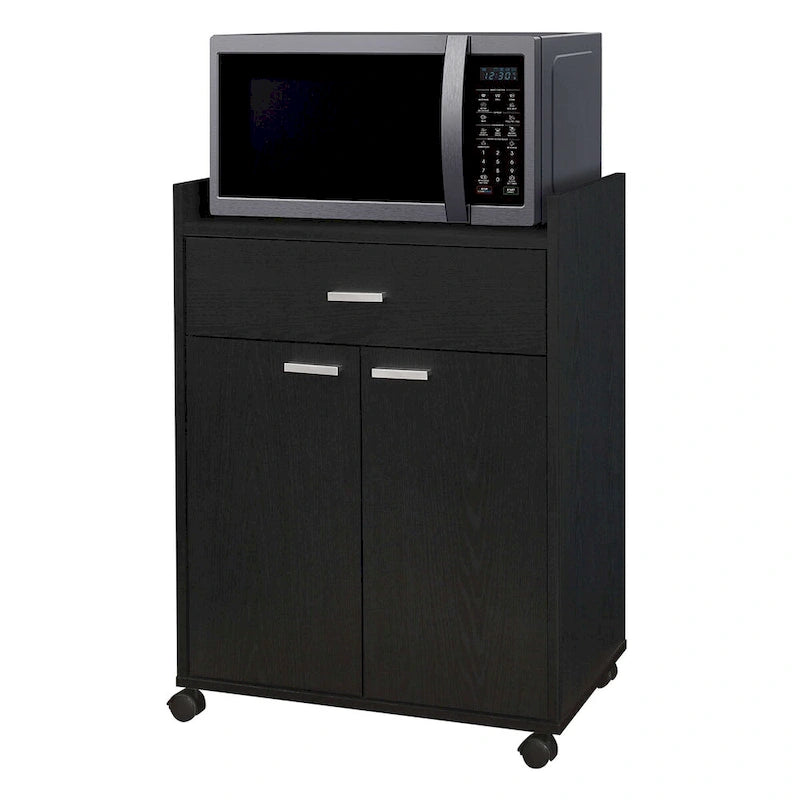 Carrello microonde con 1 cassetto e 2 ante – Nero