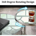 Tavolino da Caffè Rotondo a 3 Livelli in Vetro con Piano Girevole a 360°