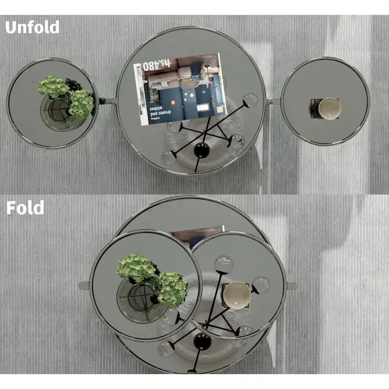 Tavolino da Caffè Rotondo a 3 Livelli in Vetro con Piano Girevole a 360°