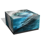 Sapphire Sea Reverse Printed Beveled Art Glass Cocktail Table with Black Plinth Base