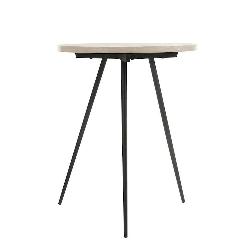 Round Side Table with Metal Base in Oak White and Black