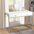 Scrivania moderna con 2 cassetti – Bianco e oro, Home Office