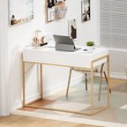 Scrivania moderna con 2 cassetti – Bianco e oro, Home Office