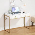 Scrivania moderna con 2 cassetti – Bianco e oro, Home Office