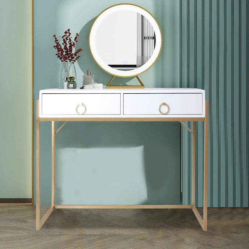 Scrivania moderna con 2 cassetti – Bianco e oro, Home Office