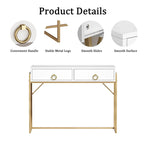 Scrivania moderna con 2 cassetti – Bianco e oro, Home Office