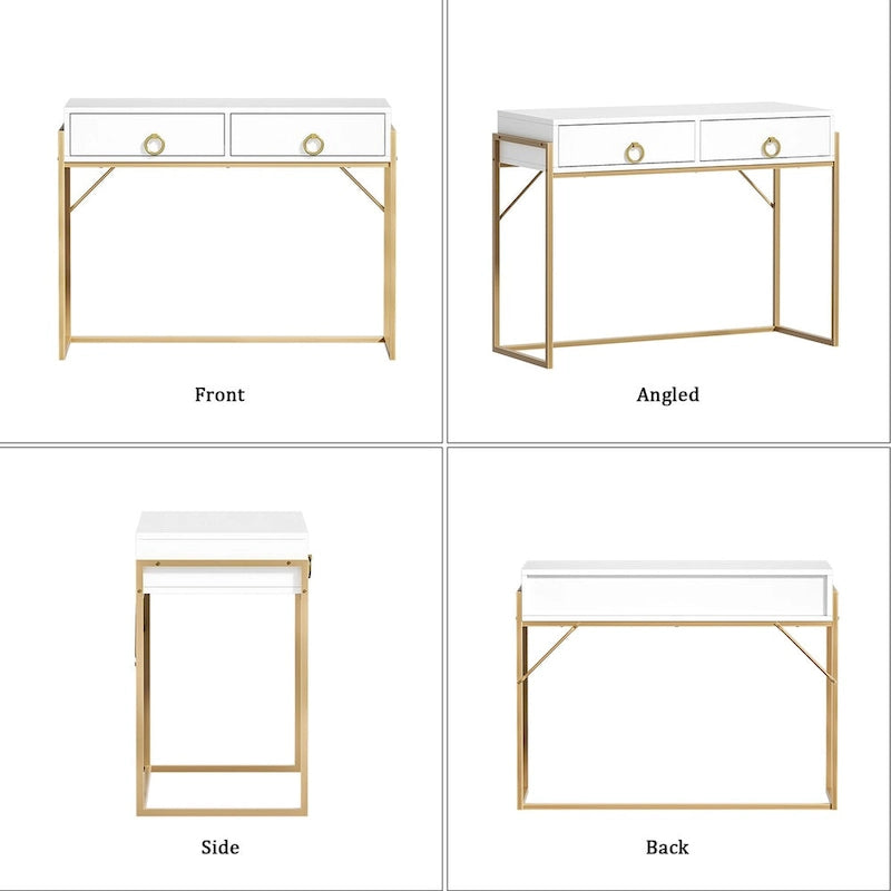 Scrivania moderna con 2 cassetti – Bianco e oro, Home Office