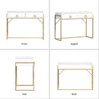 Scrivania moderna con 2 cassetti – Bianco e oro, Home Office