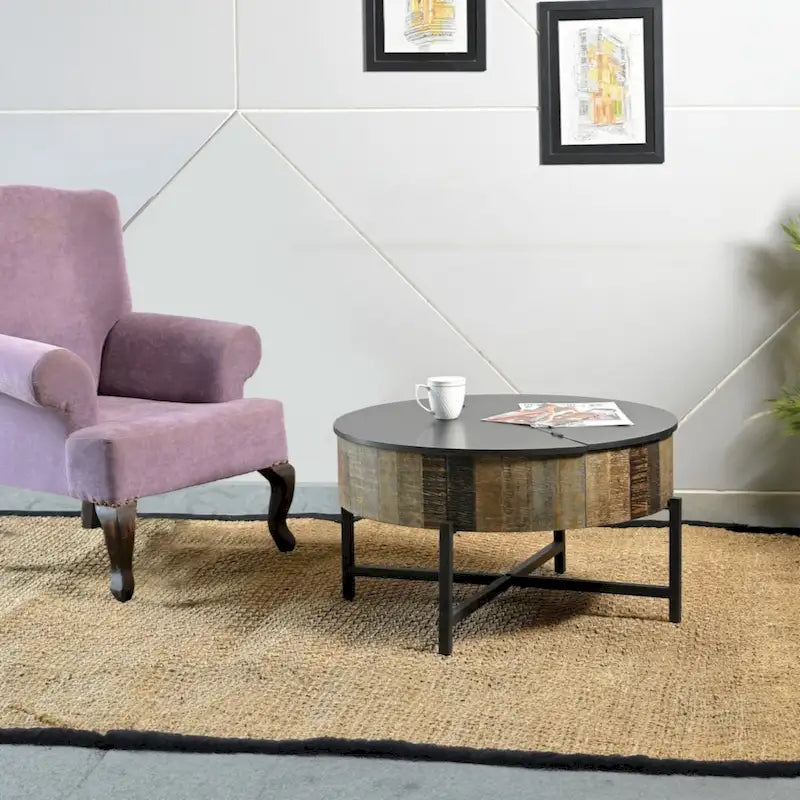 Round Storage Coffee Table Rustic Vintage