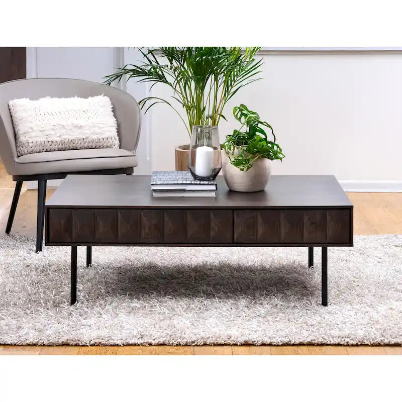 Tavolino da caffè moderno da 117 cm di larghezza con 2 cassetti e finitura in rovere espresso