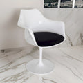 Sufi 27 Inch Swivel Dining Armchair, Unique Artisan Shape, White Round Base