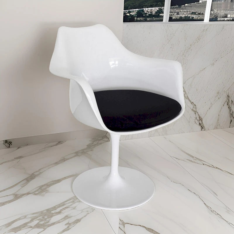 Sufi 27 Inch Swivel Dining Armchair, Unique Artisan Shape, White Round Base