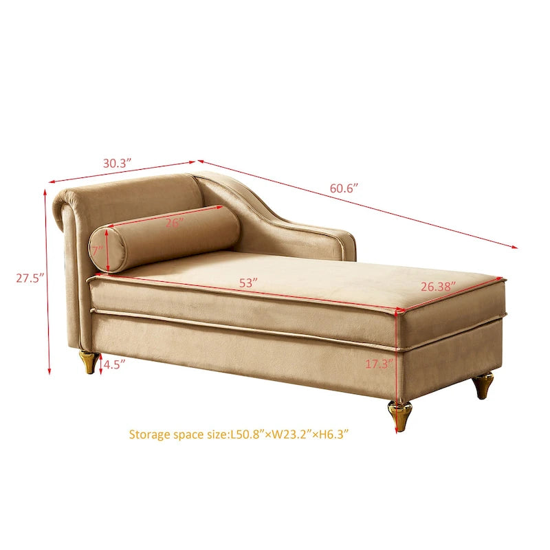 Chaise longue in velluto con contenitore