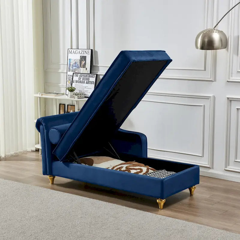 Chaise longue in velluto con contenitore