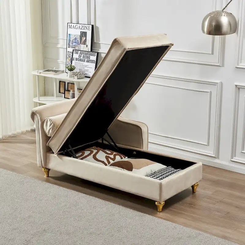 Chaise longue in velluto con contenitore